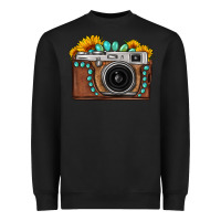 Black Sunflower Gemstone Vintage Camera Heavyweight Sweatshirt - FaDigitalArtStudio