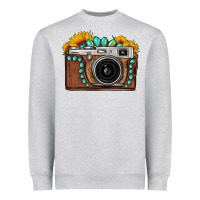 Heather Grey Sunflower Gemstone Vintage Camera Heavyweight Sweatshirt - FaDigitalArtStudio