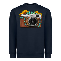 Navy Sunflower Gemstone Vintage Camera Heavyweight Sweatshirt - FaDigitalArtStudio