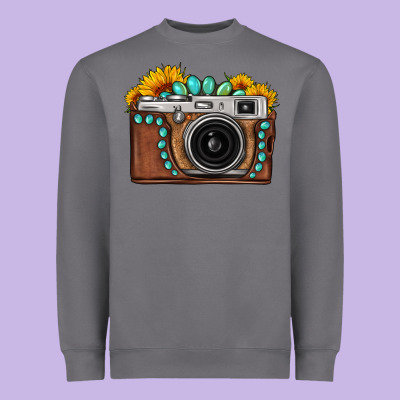 Sunflower Gemstone Vintage Camera Heavyweight Sweatshirt Designed By Fadigitalartstudio