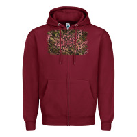 Burgundy Camouflage Pink Leopard Background Zipper Hoodie - Jasminsmagicworld