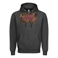 Charcoal Heather Camouflage Pink Leopard Background Zipper Hoodie - Jasminsmagicworld