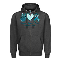 Charcoal Heather Peace Love Cure Ovarian Cancer Zipper Hoodie - Jasminsmagicworld