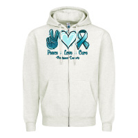 Oatmeal Heather Peace Love Cure Ovarian Cancer Zipper Hoodie - Jasminsmagicworld