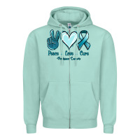 Seafoam Peace Love Cure Ovarian Cancer Zipper Hoodie - Jasminsmagicworld