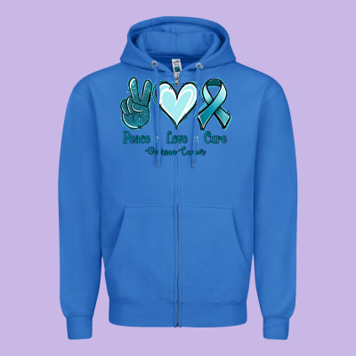 Peace Love Cure Ovarian Cancer Zipper Hoodie Designed By Jasminsmagicworld