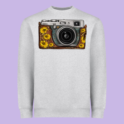 Sunflower Leopard Vintage Camera Heavyweight Sweatshirt Designed By Fadigitalartstudio