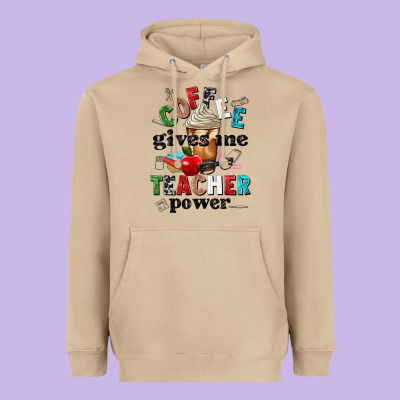 Coffee Gives Me Teacher Power Heavyweight Hoodie Designed By Nancycooperartshop