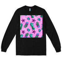 Black summer ocean seamless pattern Long Sleeve Tee - BundleAndBundleShop