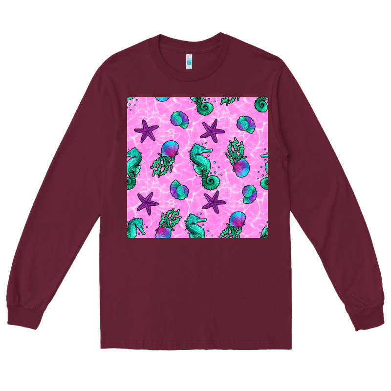 Summer Ocean Seamless Pattern Long Sleeve Tee by BundleAndBundleShop | Teevron