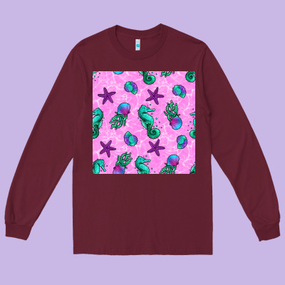 Summer Ocean Seamless Pattern Long Sleeve Tee Designed By Bundleandbundleshop