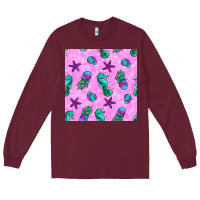 Burgundy summer ocean seamless pattern Long Sleeve Tee - BundleAndBundleShop