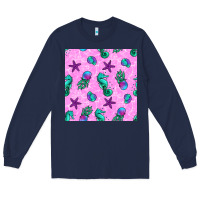 Navy summer ocean seamless pattern Long Sleeve Tee - BundleAndBundleShop