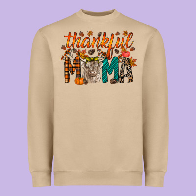 Thankful Mama Highland Cow Heavyweight Sweatshirt Designed By Racoondesign