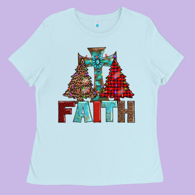Cross And Christmas Trees Ladies Tee Designed By Adodesignshop
