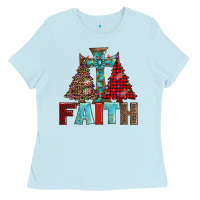 Baby Blue cross and christmas trees Ladies Tee - AdoDesignShop