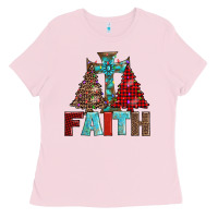 Bubblegum Pink cross and christmas trees Ladies Tee - AdoDesignShop