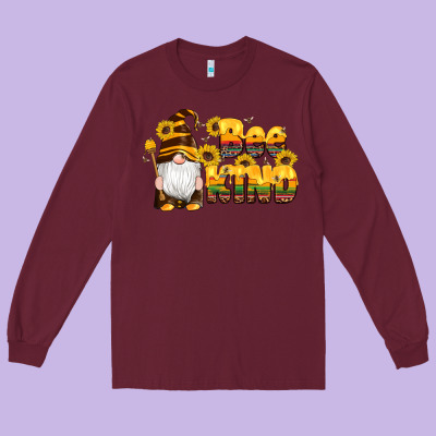 Western Bee Kind Gnomes Bee Honey Sunflowers Leopard Serape Long Sleeve Tee Designed By Artiststas