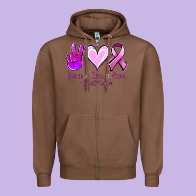 Peace Love Cure Breast Cancer Zipper Hoodie Designed By Jasminsmagicworld