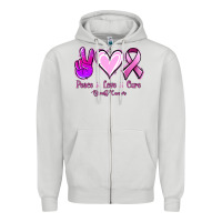 Dove Grey Peace Love Cure Breast Cancer Zipper Hoodie - Jasminsmagicworld