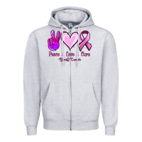 Heather Grey Peace Love Cure Breast Cancer Zipper Hoodie - Jasminsmagicworld