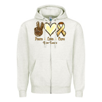 Oatmeal Heather Peace Love Cure Bone Cancer Zipper Hoodie - Jasminsmagicworld