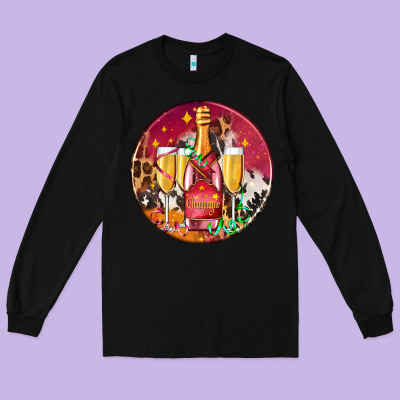 Christmas Champagne Bottle And Champagne's Long Sleeve Tee Designed By Adodesignshop