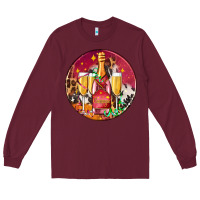 Burgundy christmas champagne bottle and champagne's Long Sleeve Tee - AdoDesignShop