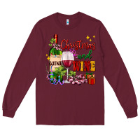 Burgundy Christmas and wine Long Sleeve Tee - AdoDesignShop