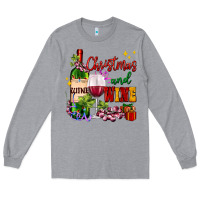 Heather Grey Christmas and wine Long Sleeve Tee - AdoDesignShop
