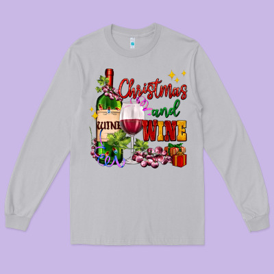 Christmas And Wine Long Sleeve Tee Designed By Adodesignshop