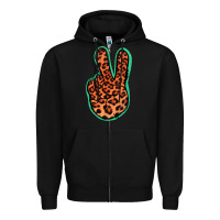 Black Orange Leopard Peace Sign Zipper Hoodie - Jasminsmagicworld
