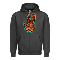 Charcoal Heather Orange Leopard Peace Sign Zipper Hoodie - Jasminsmagicworld