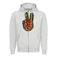 Dove Grey Orange Leopard Peace Sign Zipper Hoodie - Jasminsmagicworld