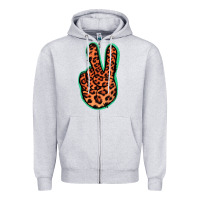 Heather Grey Orange Leopard Peace Sign Zipper Hoodie - Jasminsmagicworld