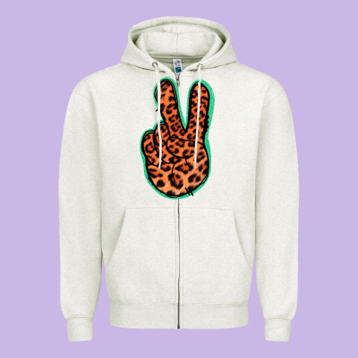 Orange Leopard Peace Sign Zipper Hoodie Designed By Jasminsmagicworld
