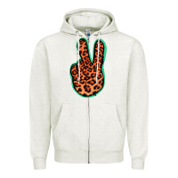 Oatmeal Heather Orange Leopard Peace Sign Zipper Hoodie - Jasminsmagicworld