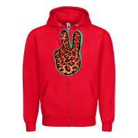 Red Orange Leopard Peace Sign Zipper Hoodie - Jasminsmagicworld