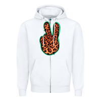 White Orange Leopard Peace Sign Zipper Hoodie - Jasminsmagicworld