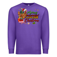 Purple Merry Cluckin' Christmas Premium Sweatshirt - MaliasSmallBusiness