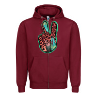 Burgundy Feather Pink Leopard Peace Sign Zipper Hoodie - Jasminsmagicworld