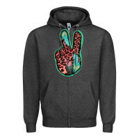 Charcoal Heather Feather Pink Leopard Peace Sign Zipper Hoodie - Jasminsmagicworld