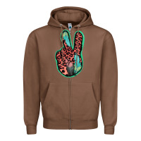 Chestnut Feather Pink Leopard Peace Sign Zipper Hoodie - Jasminsmagicworld