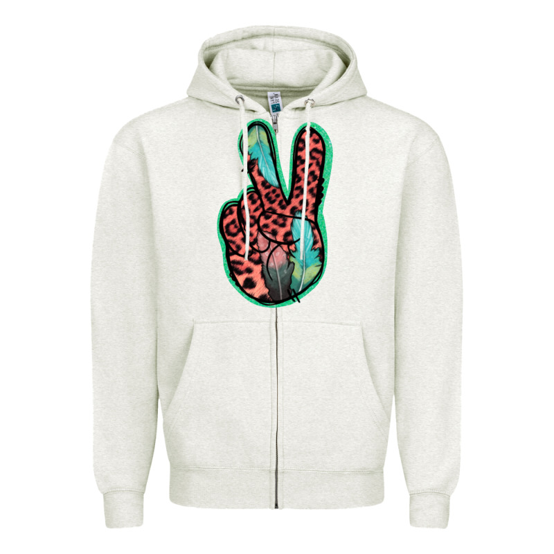 Feather Pink Leopard Peace Sign Zipper Hoodie by Jasminsmagicworld | Teevron