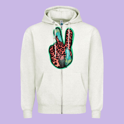 Feather Pink Leopard Peace Sign Zipper Hoodie Designed By Jasminsmagicworld