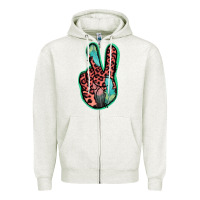 Oatmeal Heather Feather Pink Leopard Peace Sign Zipper Hoodie - Jasminsmagicworld