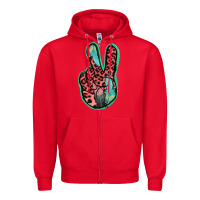 Red Feather Pink Leopard Peace Sign Zipper Hoodie - Jasminsmagicworld