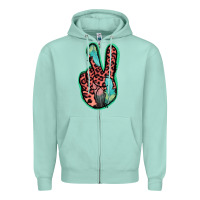 Seafoam Feather Pink Leopard Peace Sign Zipper Hoodie - Jasminsmagicworld