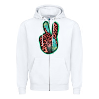 White Feather Pink Leopard Peace Sign Zipper Hoodie - Jasminsmagicworld