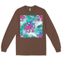 Chestnut ocean waves octopus seamless pattern Long Sleeve Tee - BundleAndBundleShop